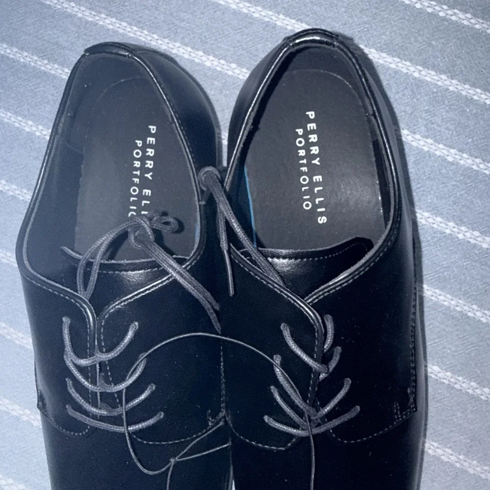 Perry Ellis Portfolio Men's Black Leather Lace-Up Derby Dress Shoes Size 11 NEW